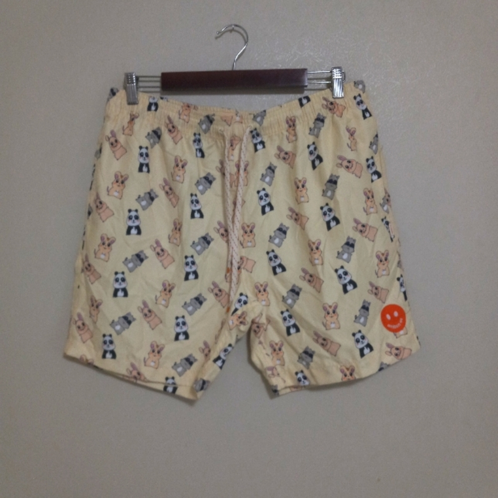 ambsn California L Mens Japanese Character Swim Trunks Shorts in Yellow